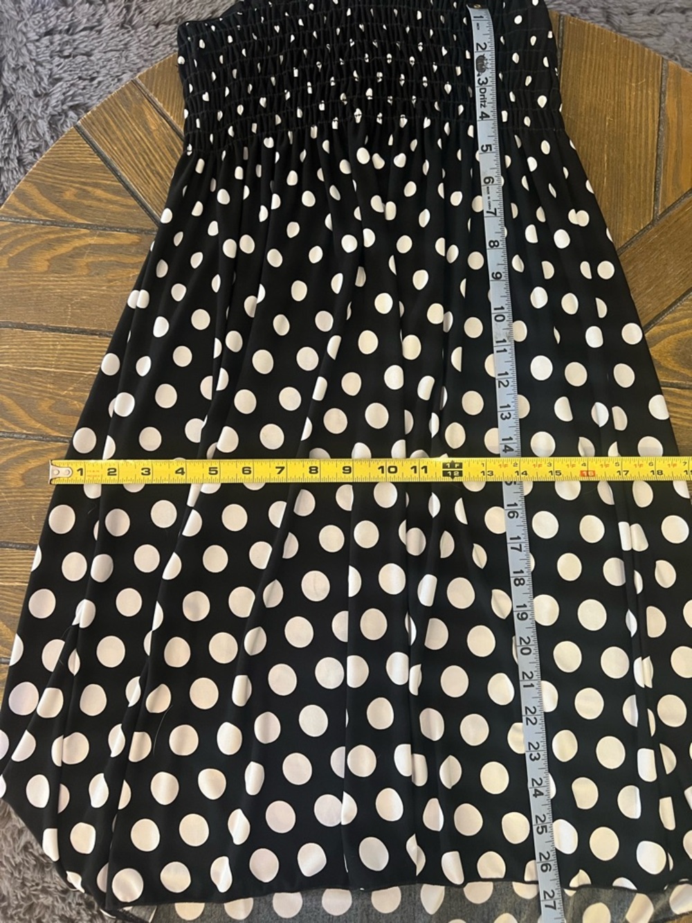 Black White Polka Dot Halter Dress Smocked Waist Fit Flare Pinup Small - Picture 9 of 9